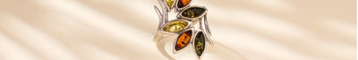 Amber Leaf Ring Sterling Silver