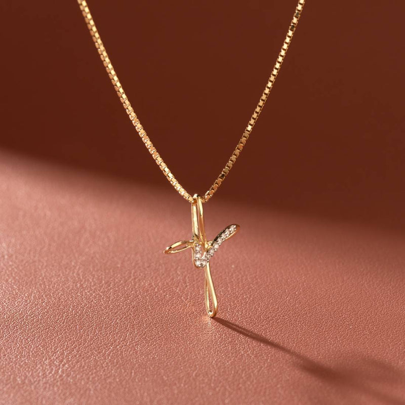 Diamond Cross Pendant Necklace 14K Yellow Gold