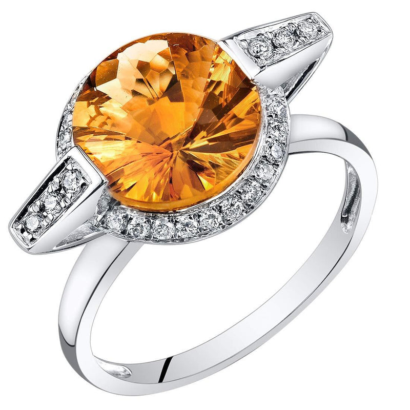 Citrine Ring 14 Karat White Gold Round Shape 3.1 Carats