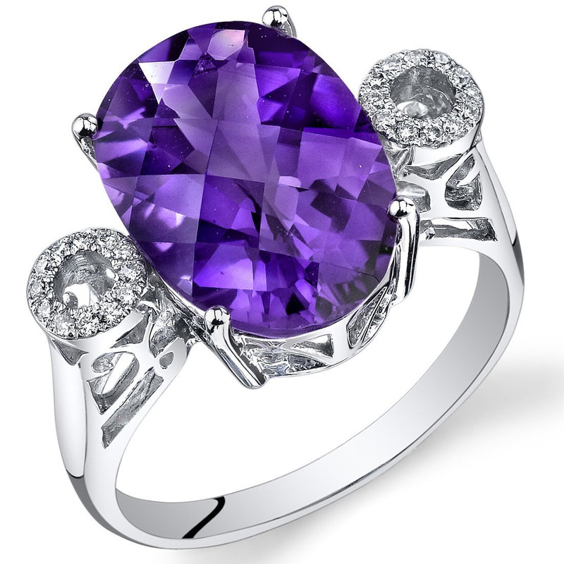 Amethyst Ring 14 Karat White Gold Oval Shape 4.7 Carats
