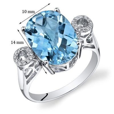 Swiss Blue Topaz Ring 14 Karat White Gold Oval Shape 6.3 Carats