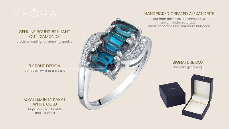 Alexandrite and Diamond 3-Stone Anniversary Ring 1.50 Carats Oval Shape