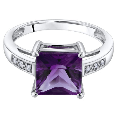 Princess Cut Amethyst and Diamond Solitaire Ring 14K White Gold 2 Carats
