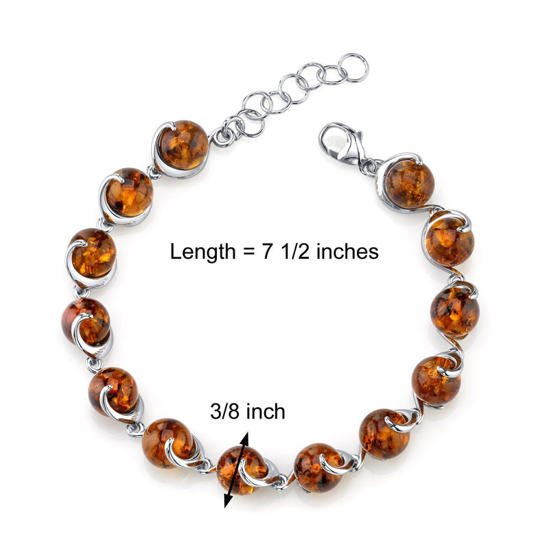Baltic Amber Spiral Bracelet Sterling Silver Cognac Color Sphere Shape
