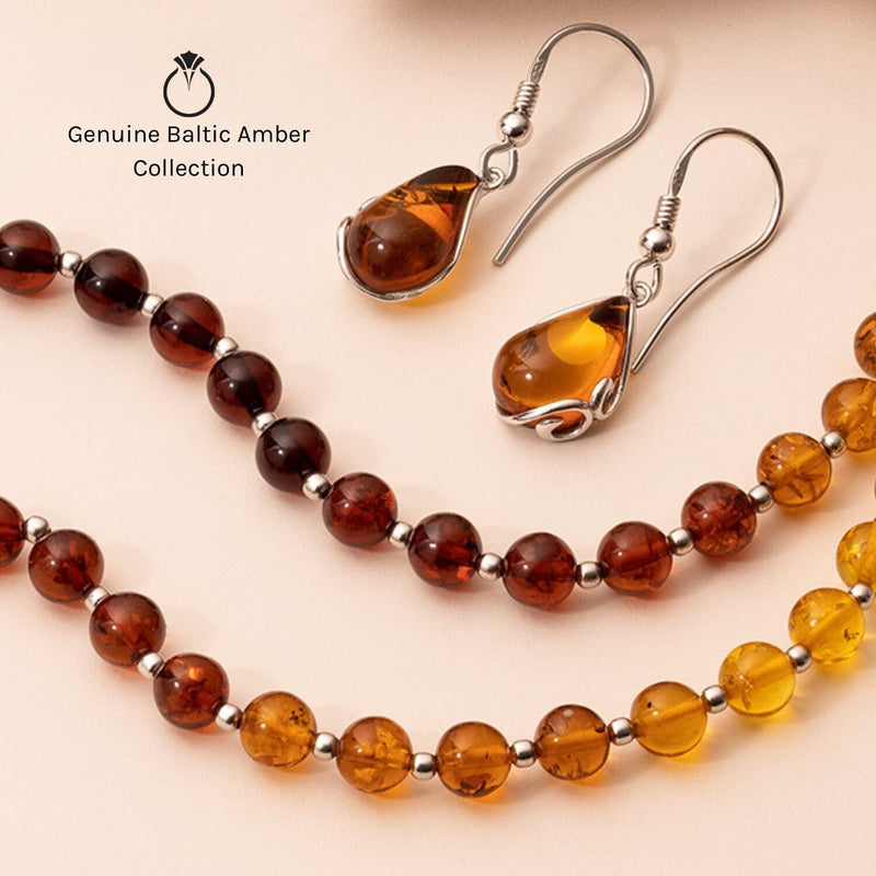 Baltic Amber Bracelet Sterling Silver Cognac Color Tear Drop