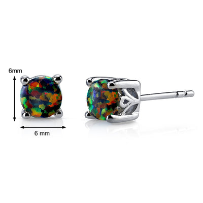 Black Opal Stud Earrings Sterling Silver Round Cut 1.25 Carats
