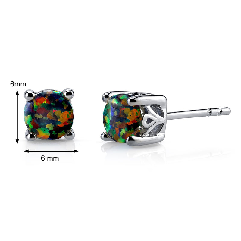Black Opal Stud Earrings Sterling Silver Round Cut 1.25 Carats
