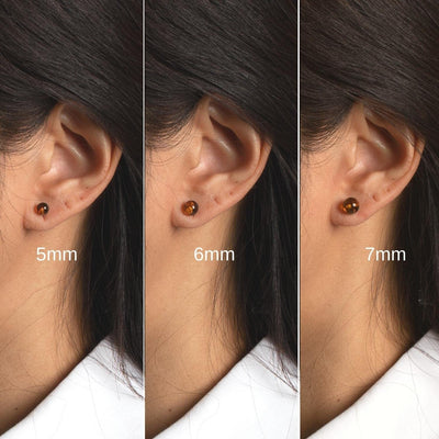 Baltic Amber 5-7mm Ball Stud Earrings Sterling Silver