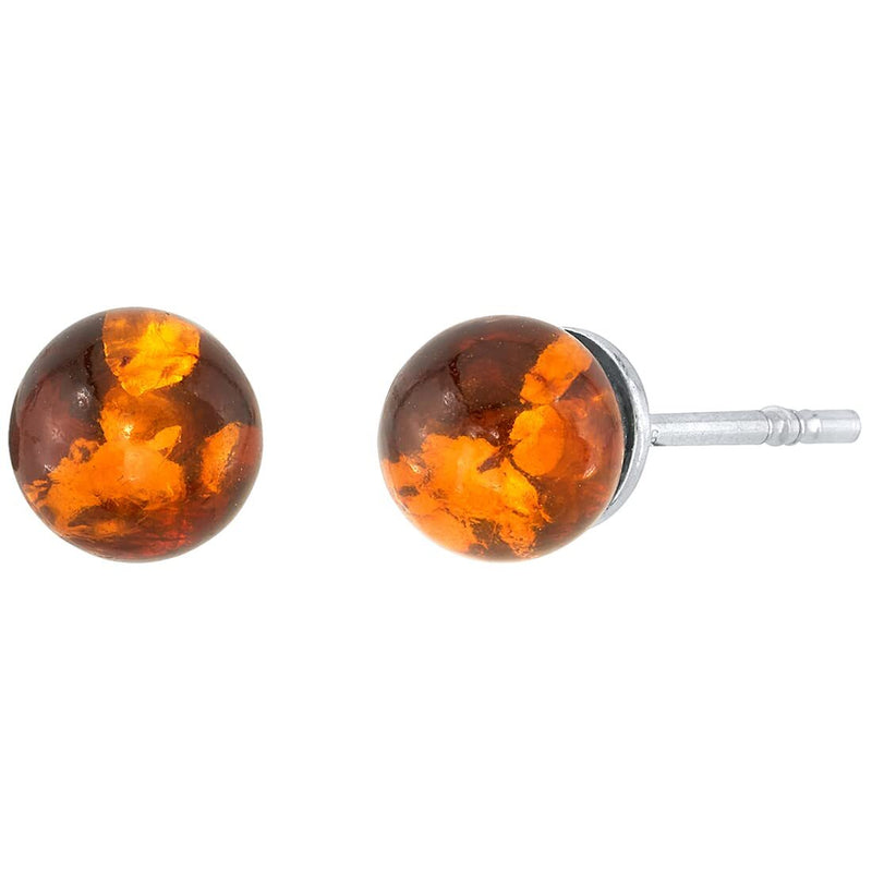 Baltic Amber 5-7mm Ball Stud Earrings Sterling Silver