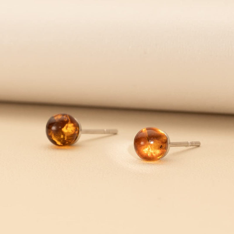 Baltic Amber 5-7mm Ball Stud Earrings Sterling Silver