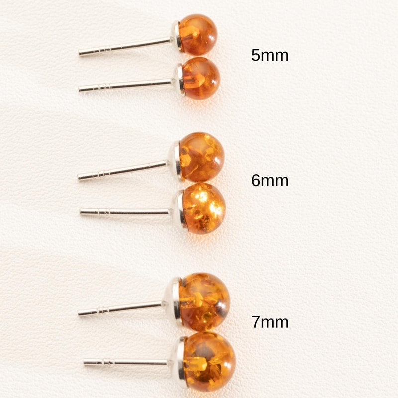 Baltic Amber 5-7mm Ball Stud Earrings Sterling Silver