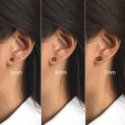 Baltic Amber 5-7mm Ball Stud Earrings Sterling Silver