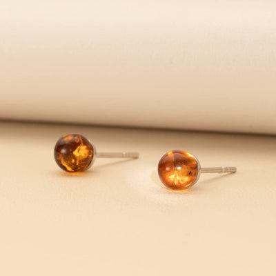 Baltic Amber 5-7mm Ball Stud Earrings Sterling Silver