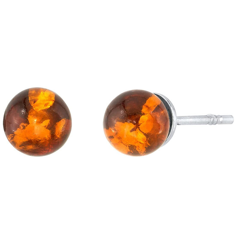 Baltic Amber 5-7mm Ball Stud Earrings Sterling Silver