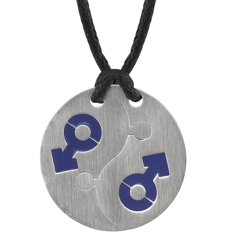Steel Blue Male Mars Puzzle High Polished Circular Pendant SN7986