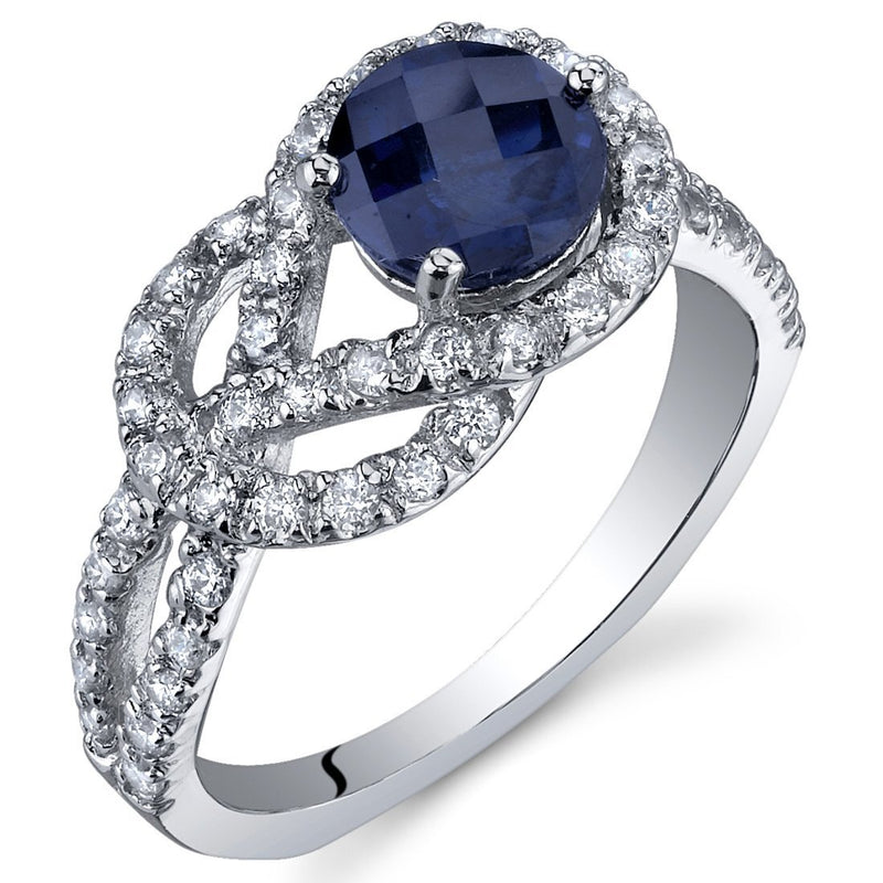 Blue Sapphire Ring Sterling Silver Round Shape 1.25 Carats