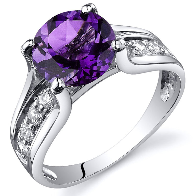 Amethyst Ring Sterling Silver Round Shape 1.75 Carats