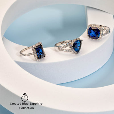 Blue Sapphire Ring Sterling Silver Princess Shape 2.5 Carats