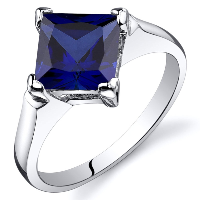 Blue Sapphire Ring Sterling Silver Princess Shape 2.5 Carats