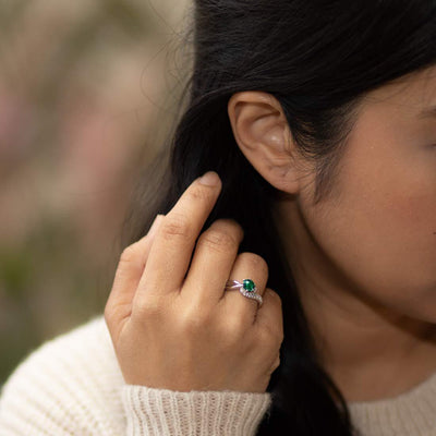 Emerald Ring Sterling Silver Round Shape 0.75 Carats