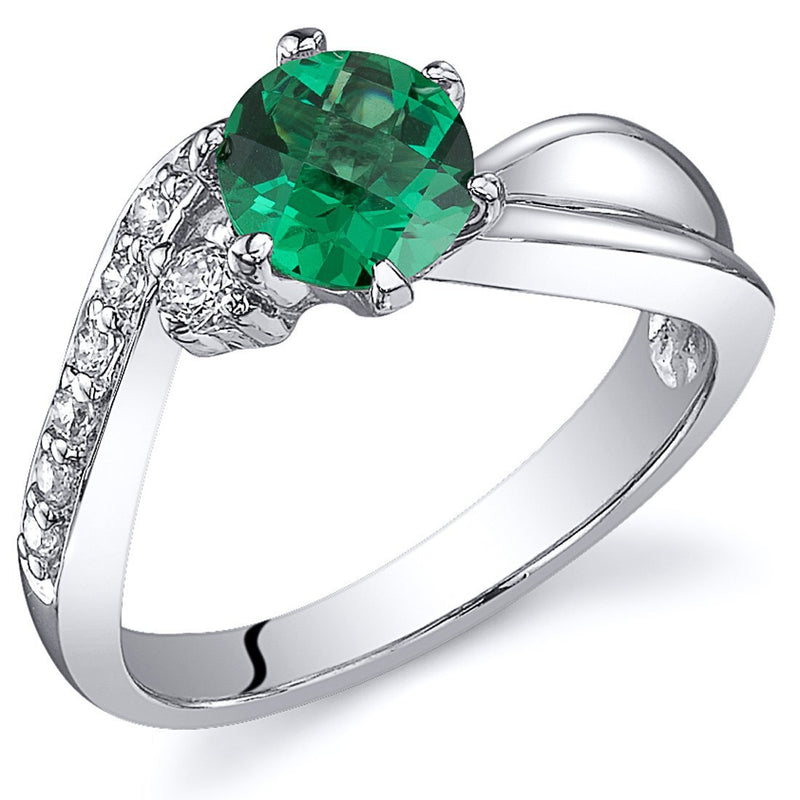 Emerald Ring Sterling Silver Round Shape 0.75 Carats