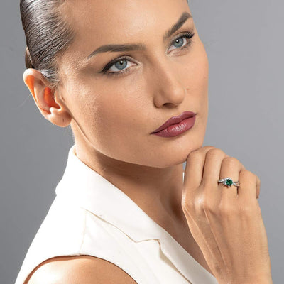 Emerald Ring Sterling Silver Round Shape 0.75 Carats