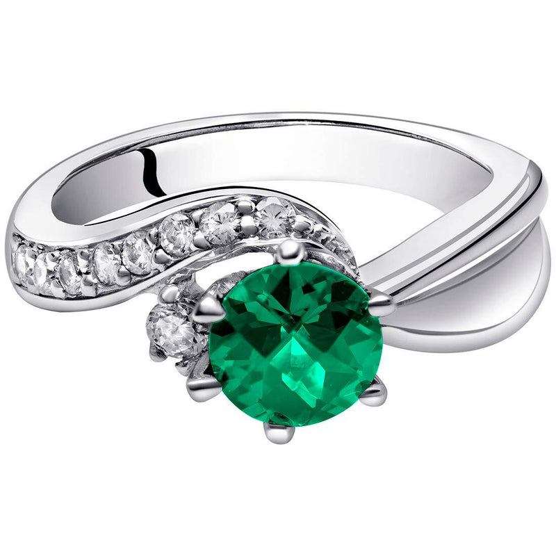 Emerald Ring Sterling Silver Round Shape 0.75 Carats