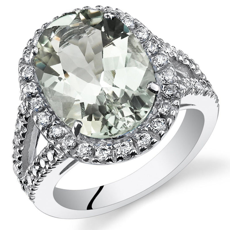 Green Amethyst Ring Sterling Silver Oval Shape 5.25 Carats
