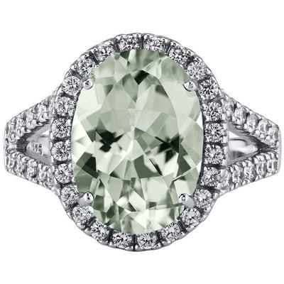 Green Amethyst Ring Sterling Silver Oval Shape 5.25 Carats