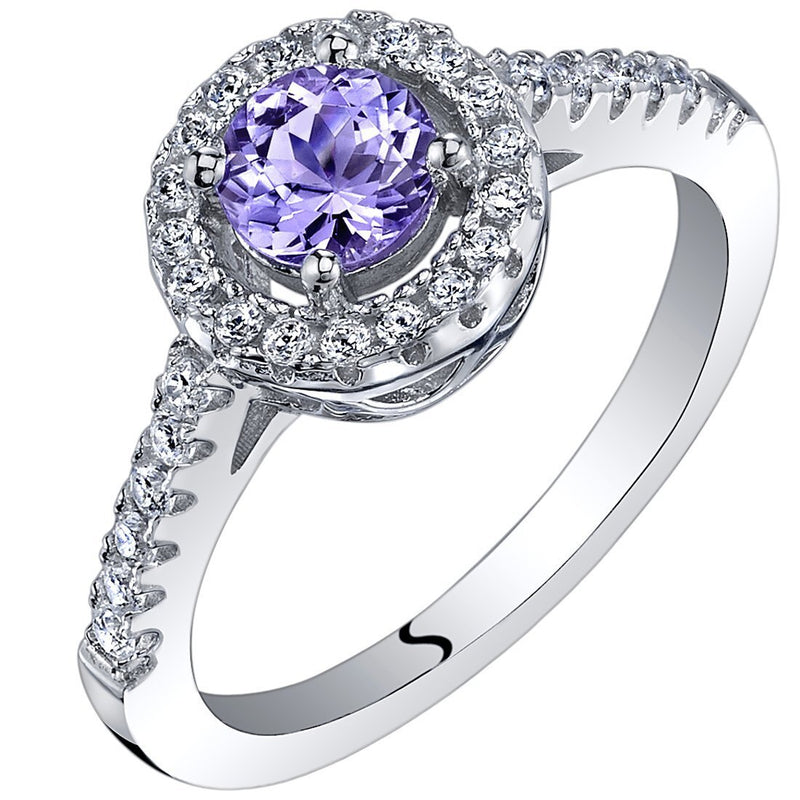 0.50 Carat Tanzanite Halo Ring Sterling Silver Sizes 5 to 9