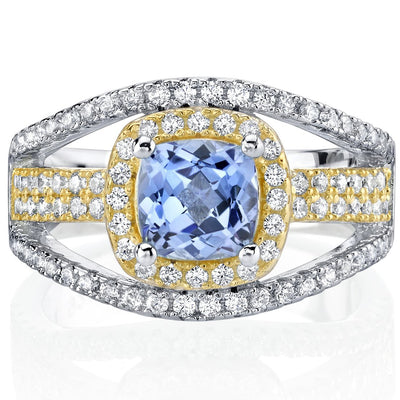 Simulated Tanzanite Sterling Silver Cushion Pave Ring 1 Carat Sizes 5 to 9