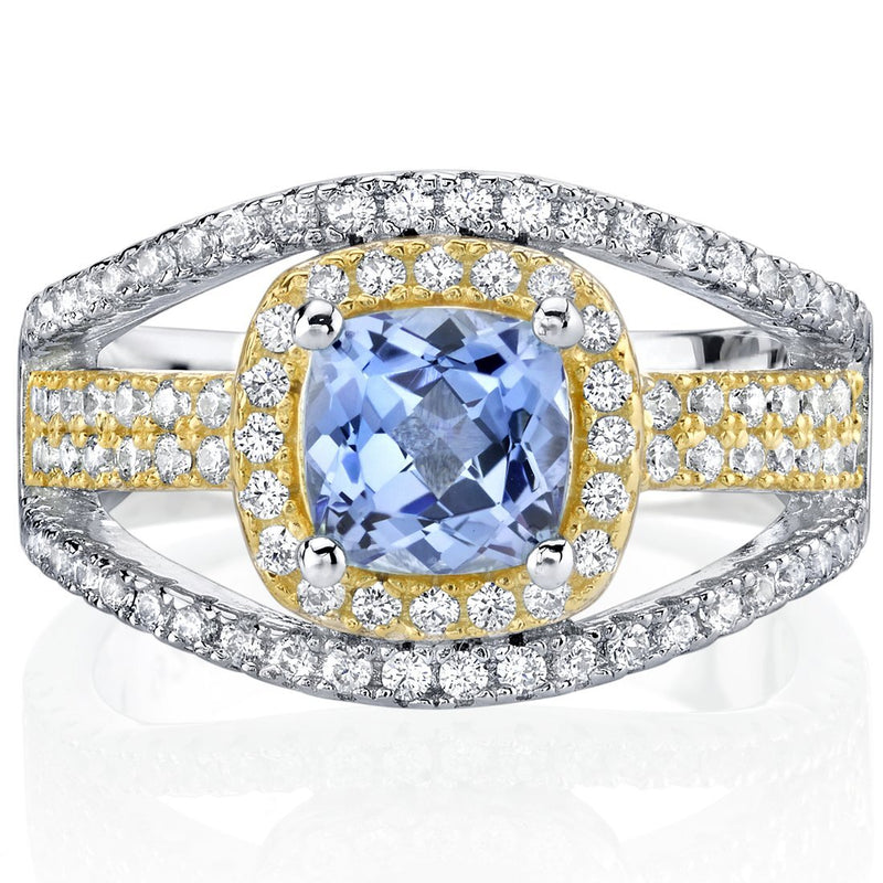 Simulated Tanzanite Sterling Silver Cushion Pave Ring 1 Carat Sizes 5 to 9