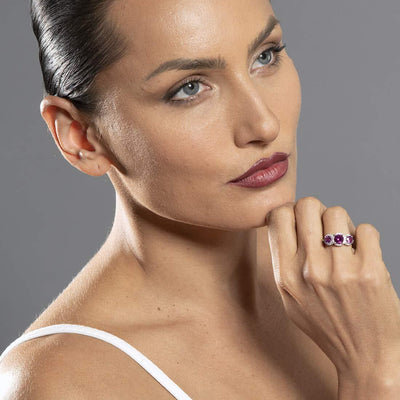 Created Pink Sapphire Sterling Silver 3 Stone Halo Ring 1.50 Carats Sizes 5 to 9