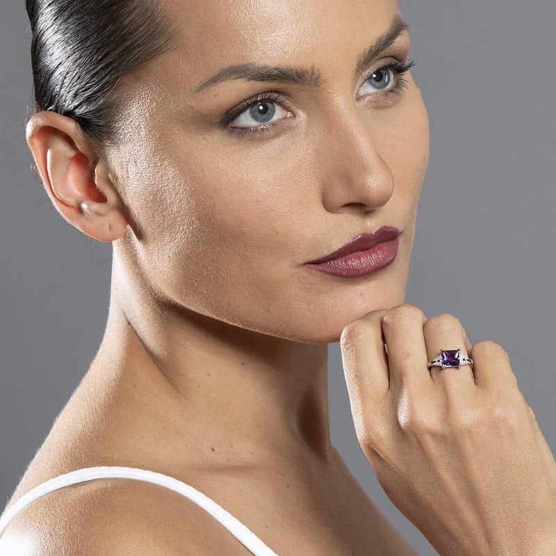 Princess Cut Amethyst Sweetheart Ring Sterling Silver 1.50 Carats