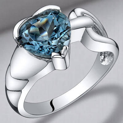 Princess Cut Blue Sapphire Sweetheart Ring Sterling Silver 2 Carats