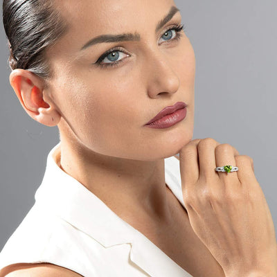 Heart Shape Peridot Soulmate Ring Sterling Silver 1.25 Carats