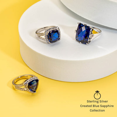 Cushion Cut Blue Sapphire Legacy Ring Sterling Silver 4 Carats