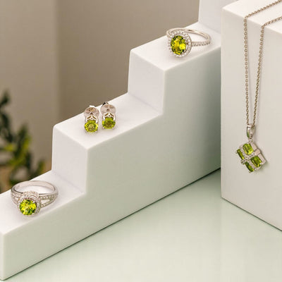 Trillion Shape Peridot 2-Stone Ring Sterling Silver 1 Carat