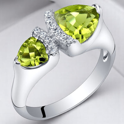 Trillion Shape Peridot 2-Stone Ring Sterling Silver 1 Carat