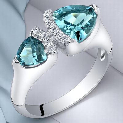 Trillion Shape London Blue Topaz 2-Stone Ring Sterling Silver 1 Carat