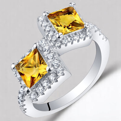 Princess Cut Citrine Two-Stone Ring Sterling Silver 1 Carat