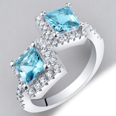 Princess Cut Swiss Blue Topaz Two-Stone Ring Sterling Silver 1.25 Carats