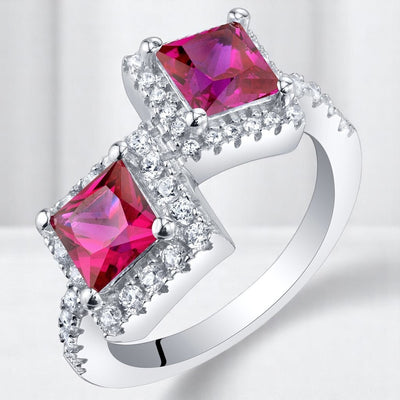 Princess Cut Ruby Two-Stone Ring Sterling Silver 1.50 Carats