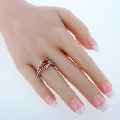 Two-Stone Padparadscha Sapphire Sterling Silver Ring Oval Shape 2 Carats