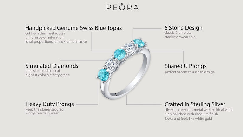 Swiss Blue Topaz 5-Stone Trellis Ring Band Sterling Silver