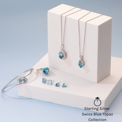 Swiss Blue Topaz 5-Stone Trellis Ring Band Sterling Silver