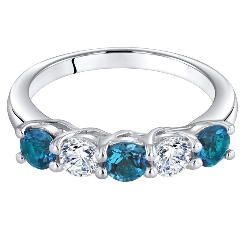 London Blue Topaz 5-Stone Trellis Ring Band Sterling Silver