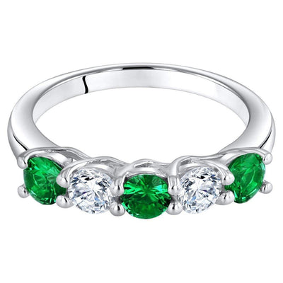 Emerald 5-Stone Trellis Ring Band Sterling Silver