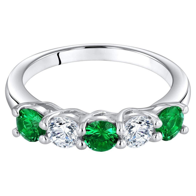 Emerald 5-Stone Trellis Ring Band Sterling Silver