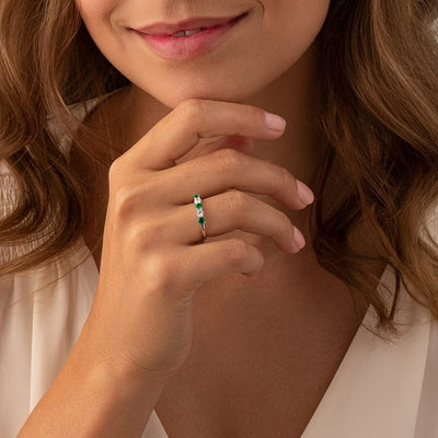 Emerald 5-Stone Trellis Ring Band Sterling Silver